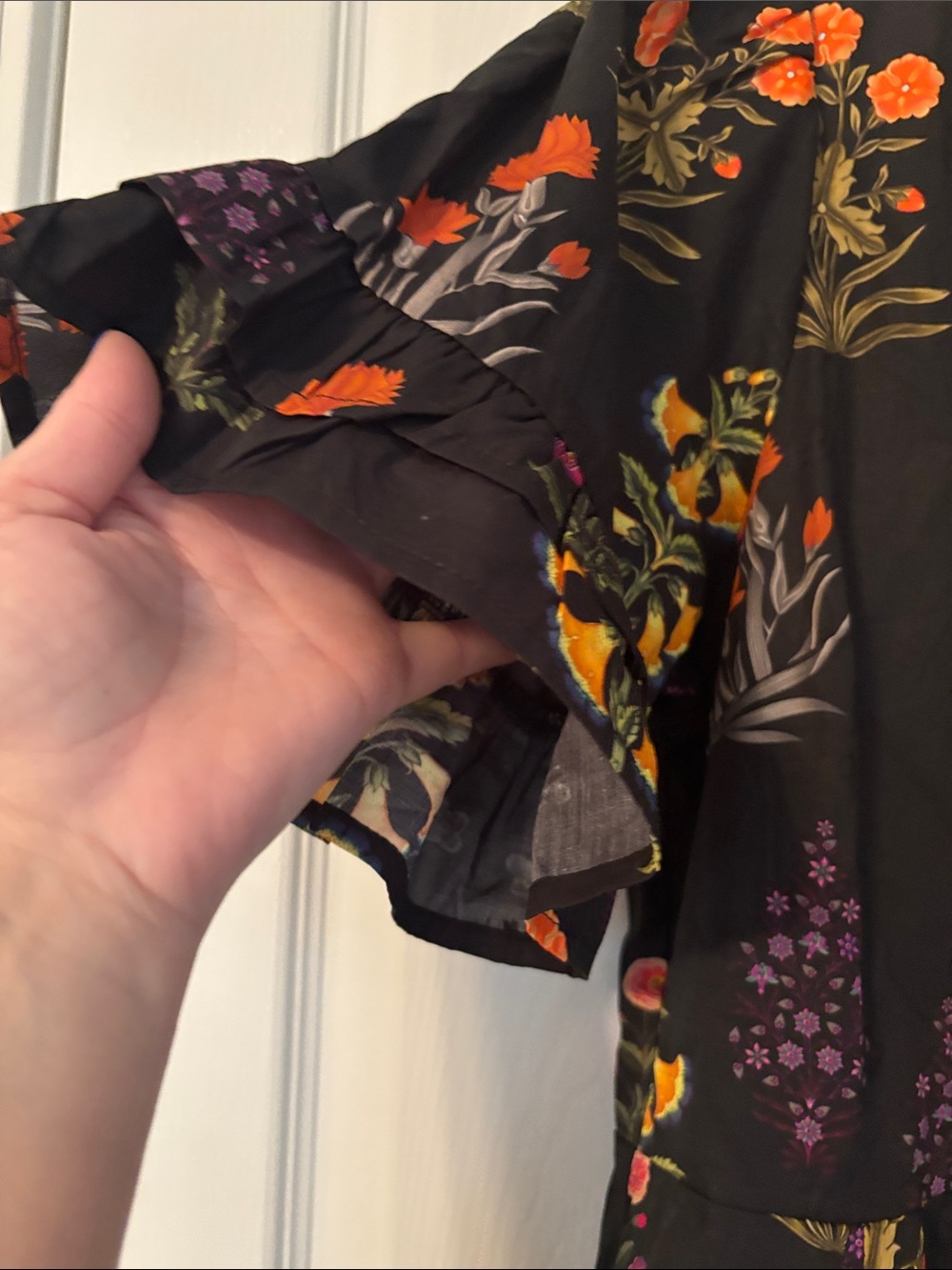 Liliana Black Floral Tiered Dress with Orange & Purple Accents - Picture 5 of 7